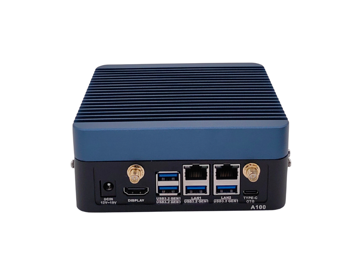 A100 industrial edge AI computer front I/O panel view