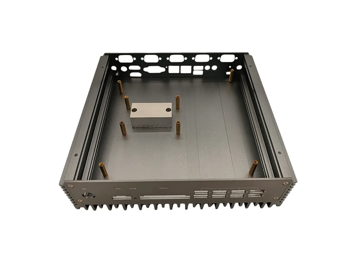 DM21 Internal Structure and Thermal Block DM21 industrial PC enclosure interior with custom thermal transfer block