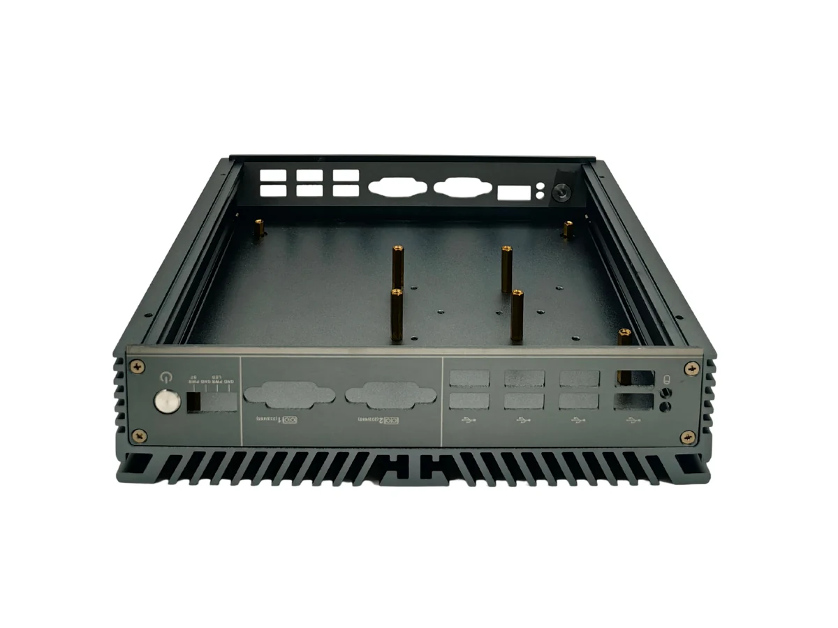 DM25 Front Panel and Internal Layout Open DM25 enclosure showing the front panel and internal component layout