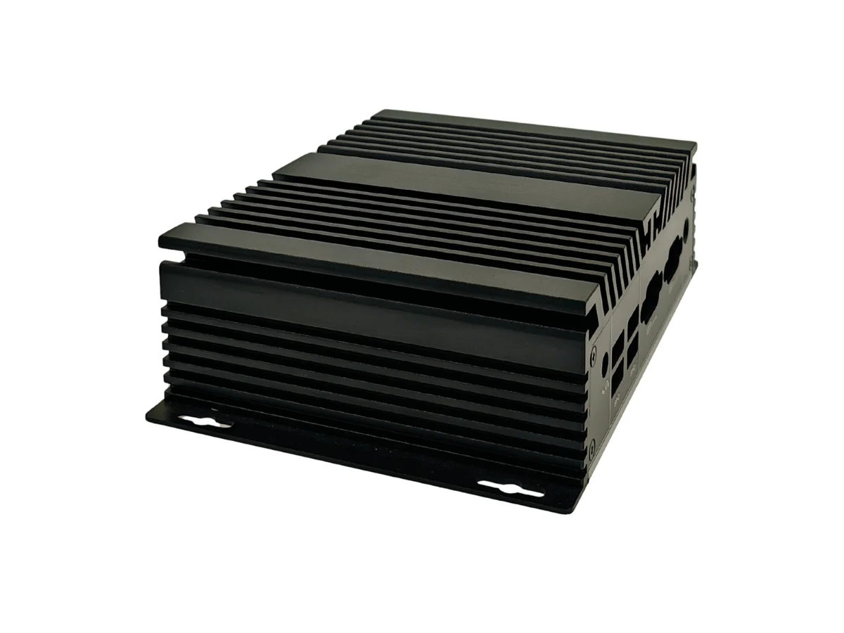 N11T Aluminum Enclosure Side Angle Side angle view of the N11T aluminum enclosure and its finned exterior