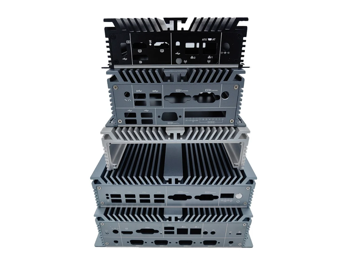 Related Aluminum Enclosure Family Front Views Front views of related finned aluminum enclosure designs in the product family