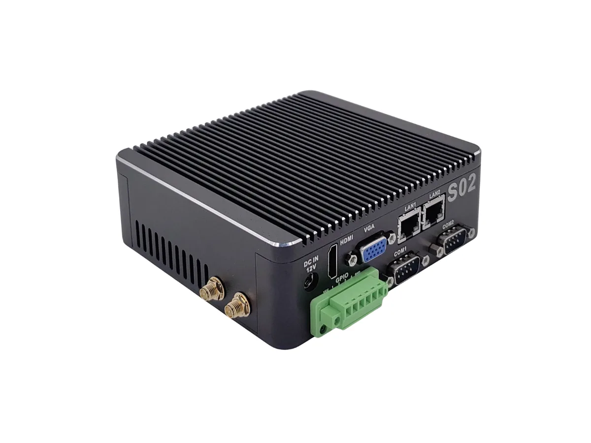 S02 Dual LAN and Dual COM Port View S02 industrial mini PC dual LAN and dual COM ports