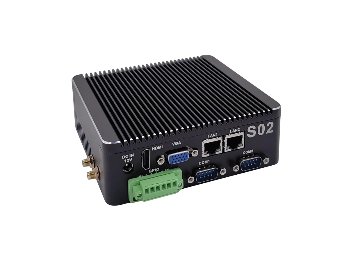 S02 Rear I/O Angle View S02 fanless mini PC rear I/O angle view