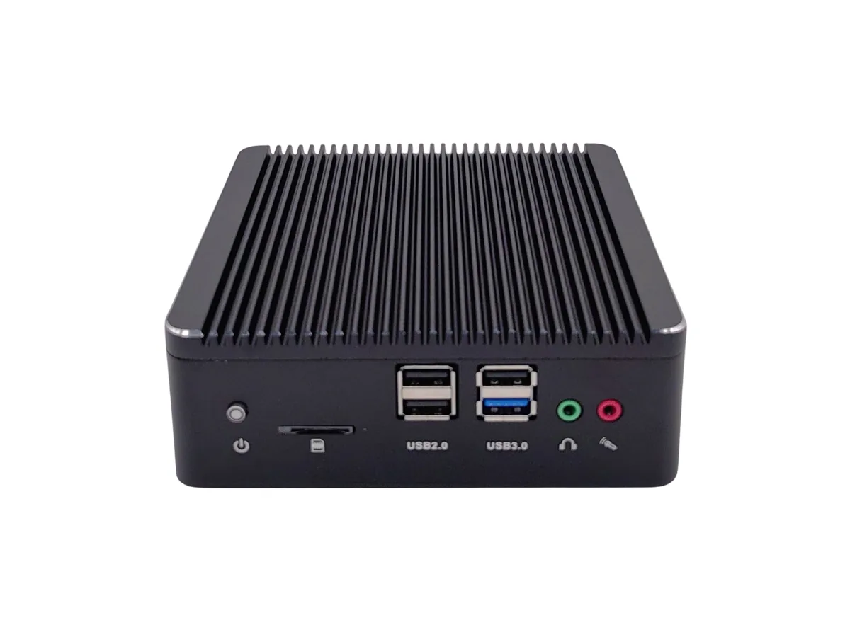 S02 Front USB and Audio Ports S02 fanless mini PC front USB and audio ports