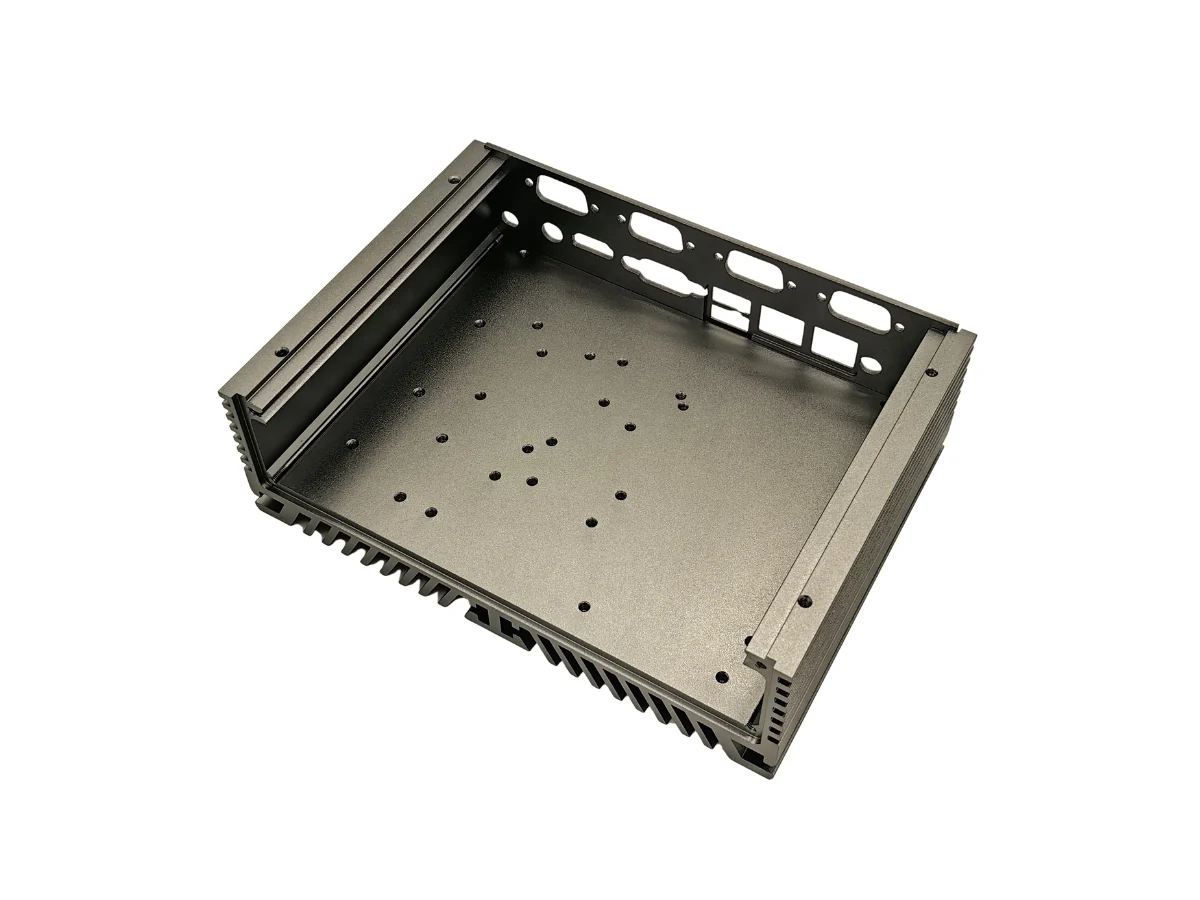 SBC01 Internal Mounting Layout Angle View Open SBC01 enclosure shown at an angle with the internal mounting layout visible
