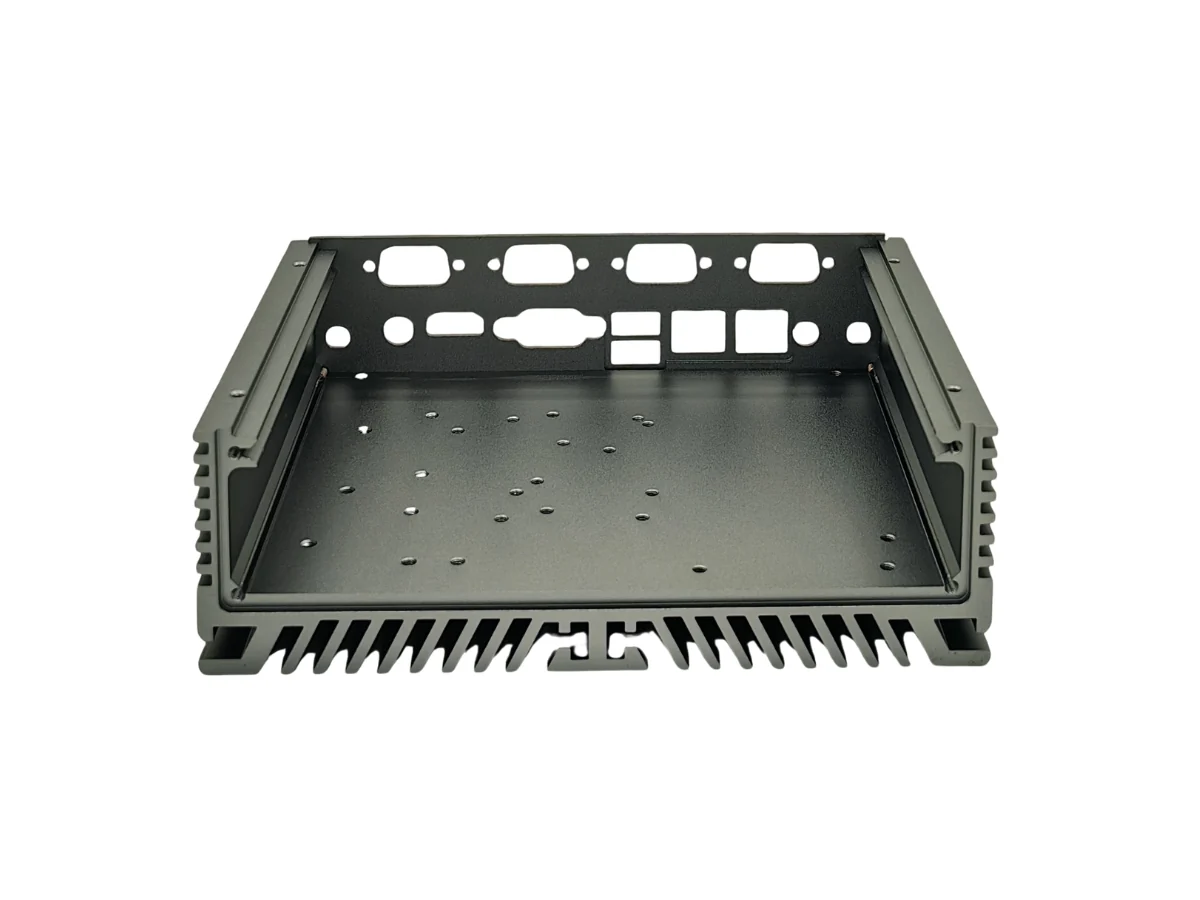 SBC01 Open Enclosure Internal Structure Open SBC01 enclosure viewed from the front with internal mounting holes visible
