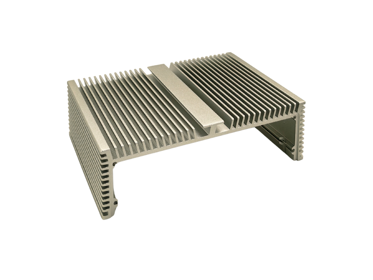 SBC02 custom extruded aluminum enclosure shown from the front angle